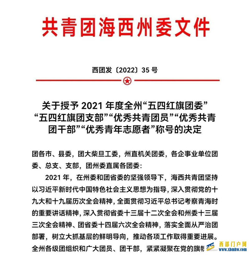 海西州消防救援支队一个集体、四名个人荣获共青团海西州委表彰(图1) 海西州消防救援支队一个集体、四名个人荣获共青团海西州委表彰(图1)